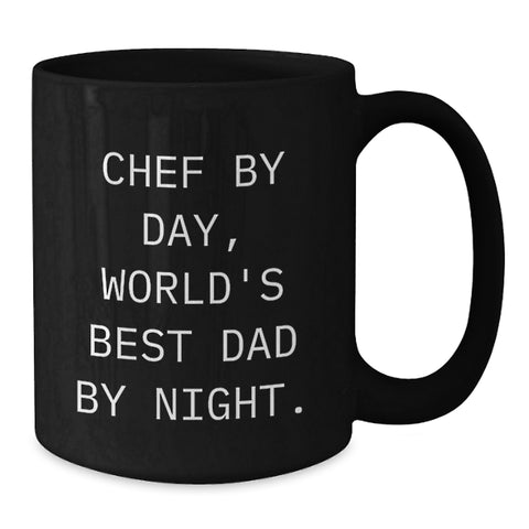 Image of Funny Chef Gifts from Men to Wife on Valentine's, Black Coffee Mug for Chef By Day, World's Best Dad By Night. - Additional