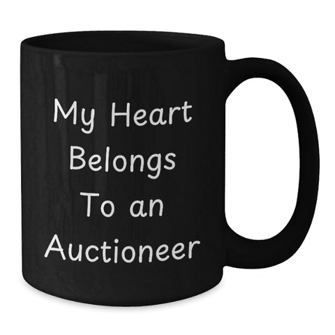 Image of Funny Auctioneer Gifts for Men, Gifts from Friends to Auctioneer, Black Coffee Mug, My Heart Belongs To An Auctioneer, Birthday Unique Gifts for Auctioneer - Additional