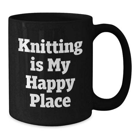 Image of Knitting Enthusiasts Gifts from Family for Friends and Coworkers - 'Knitting Is My Happy Place' Black Coffee Mug for Graduation Unique Gifts - Additional