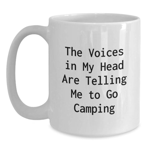 Image of Funny Camping Mugs Gifts from Friends for Birthday - The Voices In My Head Are Telling Me To Go Camping - White Coffee Mug - Main