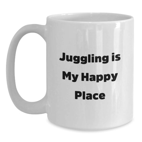 Image of Juggling Gifts from Friends for Juggling Enthusiasts, Funny White Coffee Mug for Graduation, 'Juggling Is My Happy Place' - Main