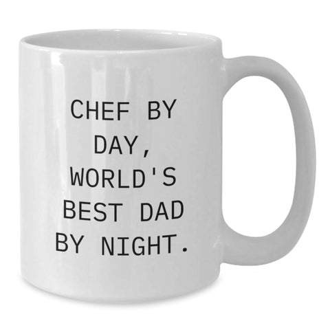 Image of Funny Chef White Coffee Mug Gifts from Men to Chef Friends on Valentine's - 'Chef By Day, World's Best Dad By Night.' - Additional