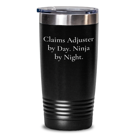 Image of Claims Adjuster Gifts, Funny Tumbler for Dad, 'Claims Adjuster By Day. Ninja By Night.' Stainless Steel Vacuum Insulated Tumbler, Gifts from Family for Father's Day - Main