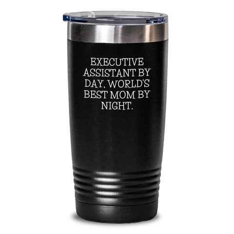 Image of Executive Assistant Tumbler Gifts from Friends - 'Executive Assistant By Day, World's Best Mom By Night.', Funny Birthday Tumbler, 20oz or 30oz Capacity, Stainless Steel/Powder Coating - Main