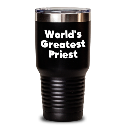 Image of World's Greatest Priest Funny Gifts for Priest - 20oz or 30oz Stainless Steel Tumbler with Quote 'The World's Greatest Priest' - Gifts from Friends to Family - Main