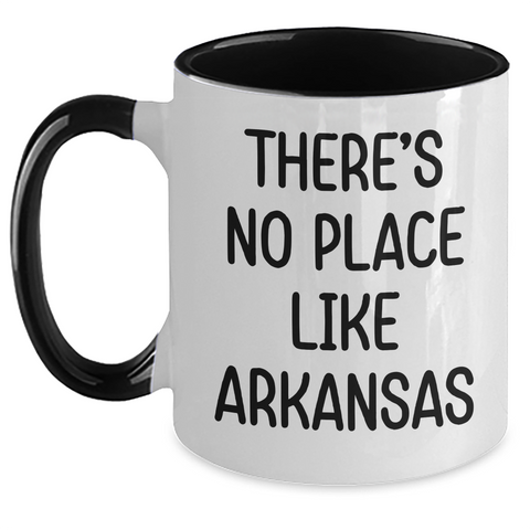 Image of Arkansas Gifts from Friends, Cute Two Tone Coffee Mugs for Graduation, There's No Place Like Arkansas Quote - Main