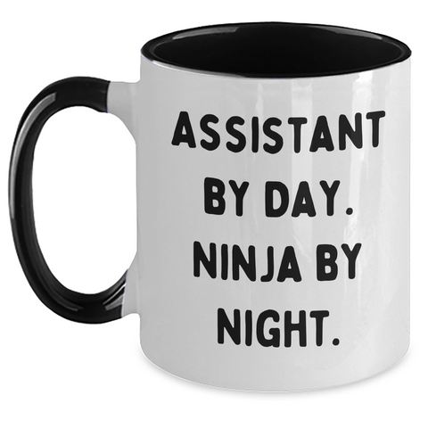 Image of Funny Assistant Gifts - Two Tone Coffee Mug for Men, Women, or Friends, 'Assistant By Day. Ninja By Night.' Quote, Father's Day Unique Gifts for Loved Ones - Main