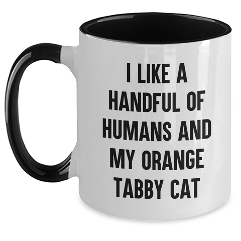 Image of Funny Orange Tabby Cat Gifts from Friends - I Like A Handful Of Humans And My Orange Tabby Cat - Two Tone Coffee Mug for Orange Tabby Cat Lovers and Graduation Unique Gifts - Main