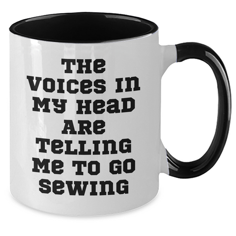 Image of Funny Sewing Gifts for Men - 'The Voices In My Head Are Telling Me To Go Sewing' Two Tone Coffee Mug, Father's Day Unique Gifts from Family - Additional