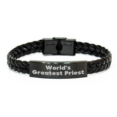 Image of Funny Quote World's Greatest Priest Interlaced Leather Bracelet Gift for Priest on Father's Day - Image 1