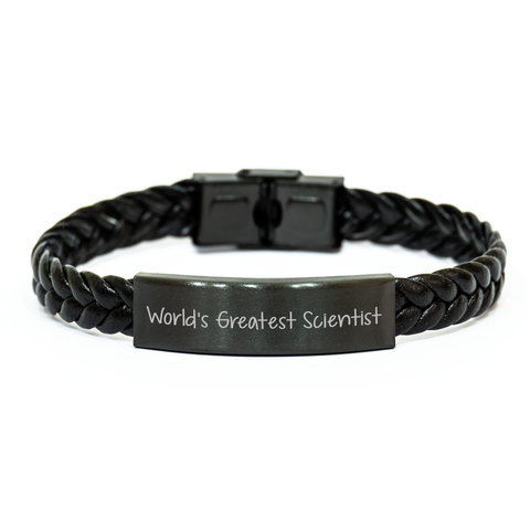 Image of Funny Scientist Quote Interlaced Leather Bracelet, Gifts for Men, Women, Coworkers, or Family - World's Greatest Scientist - Image 1