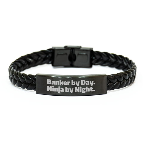 Image of Banker's Steel Heart, Leather Soul: Interlaced Leather Bracelet Gifts from Men to Banker Friends on Father's Day - 'Banker By Day. Ninja By Night.' - Image 1