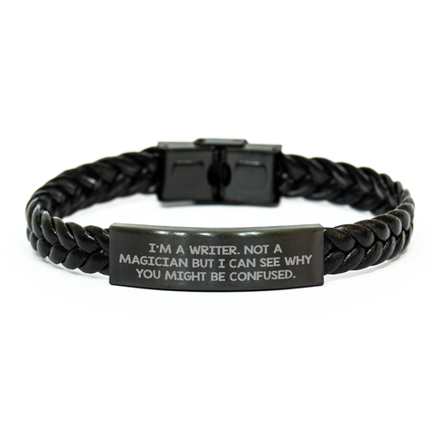 Image of Writer's Gift, Funny Quote, Interlaced Leather Bracelet, Father's Day Unique Gifts from Men to Writer - Image 1