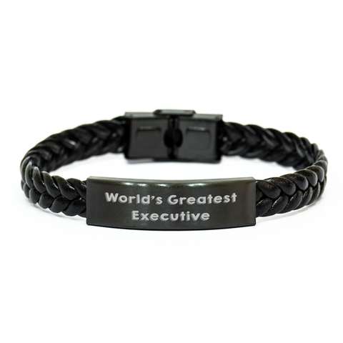 Image of Executive Inspiration Wrist Gifts from Friends for World's Greatest Executive Interlaced Leather Bracelet - Image 1