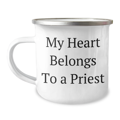 Image of Funny Priest Gifts from Friends - 'My Heart Belongs To A Priest' Camping Mug for Him on Father's Day, Unique Gifts for Priests - Image 1