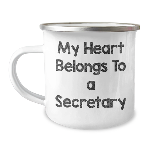 Image of Funny Secretary Gifts from Friends - My Heart Belongs To A Secretary Quote on Camping Mug for Graduation, Secretary Appreciation, and Office Humor - Image 1