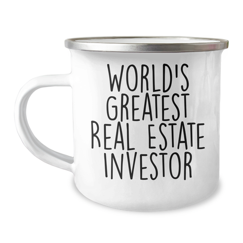 Image of Funny Real Estate Investor Gifts for Dad - World's Greatest Quote on Camping Mug, 12 oz, Stainless Steel with Enamel Finish, Gifts from Men to Real Estate Investor Friends and Family - Image 1