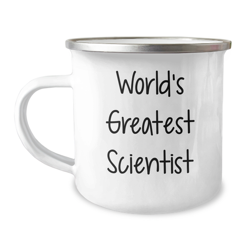 Image of Funny Scientist Gifts for Mother's Day - 'World's Greatest Scientist' Camping Mug, 12 oz Stainless Steel with Enamel Finish, Unique Gift for Scientist Friends and Family - Image 1