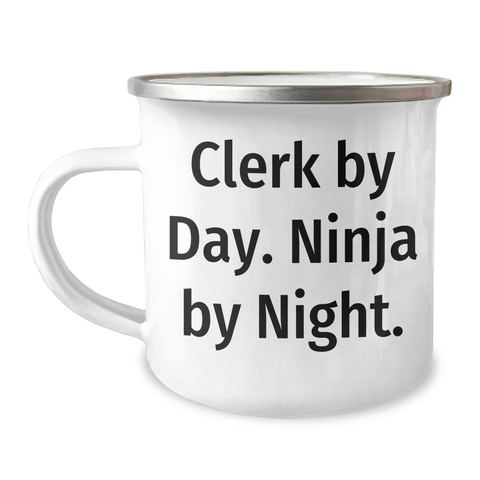 Image of Clerk By Day Funny Gifts from Friends for Clerks on Father's Day Camping Mug, 12 oz Stainless Steel Enamel Finish - Image 1