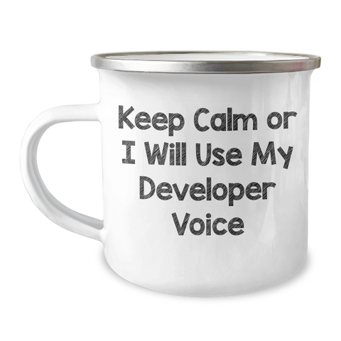 Image of Funny Developer Gifts for Men - Keep Calm Or I Will Use My Developer Voice Camping Mug, Perfect for Father's Day Unique Gifts from Family, Friends, or Coworkers - Image 1