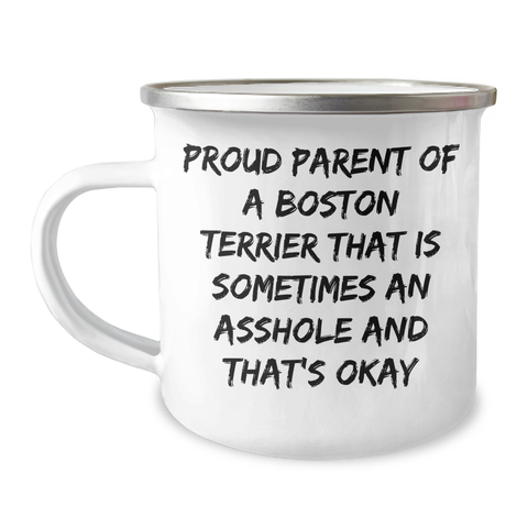 Image of Funny Boston Terrier Dog Gifts - 'Proud Parent' Camping Mug for Mom - Mother's Day Unique Gifts from Friends - Image 1