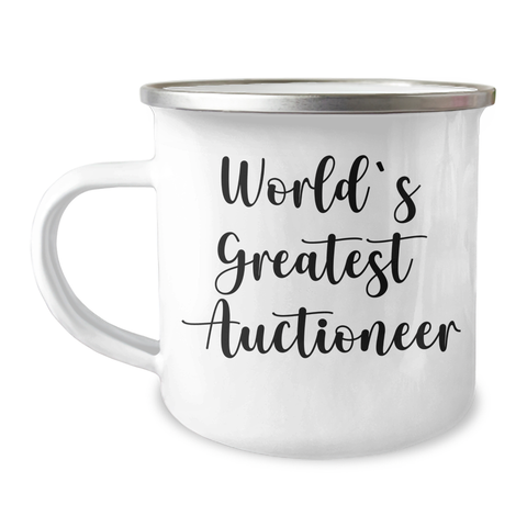 Image of Funny World's Greatest Auctioneer Gifts for Men, Women, Friends, Coworkers, Family - 12 oz Camping Mug for Graduation - Image 1