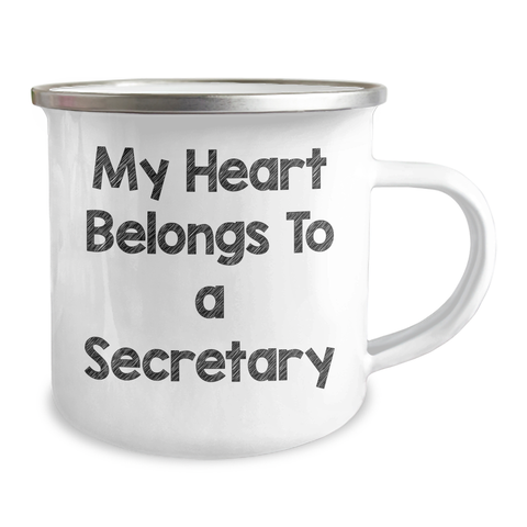 Image of Funny Secretary Gifts from Friends - My Heart Belongs To A Secretary Quote on Camping Mug for Graduation, Secretary Appreciation, and Office Humor - Image 2