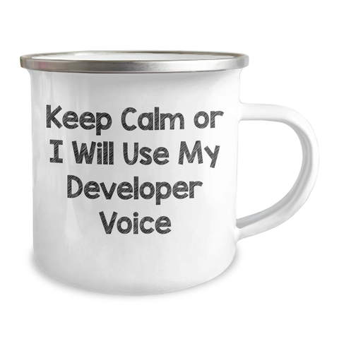 Image of Funny Developer Gifts for Men - Keep Calm Or I Will Use My Developer Voice Camping Mug, Perfect for Father's Day Unique Gifts from Family, Friends, or Coworkers - Image 2
