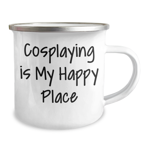Image of Cosplaying Gifts from Friends for Him - 'Cosplaying Is My Happy Place' Stainless Steel Camping Mug, 12 oz, Hand Wash, Permanent Printing - Image 2