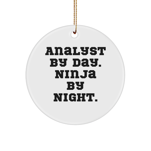 Image of Gifts from Analysts, By Day. Ninja Circle Ornament, White, 2.75" Tall, For Analysts By Day. Ninja By Night., Christmas Unique Gifts - Image 1