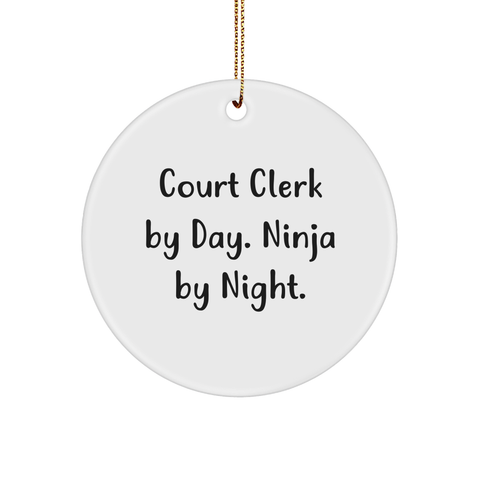 Image of Court Clerk Gifts from Men - 'Court Clerk By Day. Ninja By Night.' Circle Ornament for Christmas Unique Gifts - Image 1