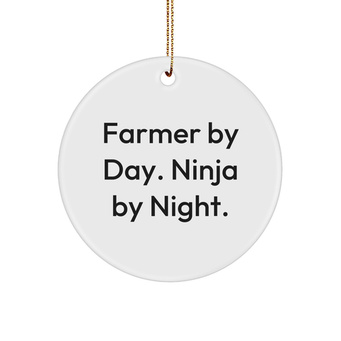 Image of Farmer Gifts from Men - Farmer By Day. Ninja By Night. Circle Ornament, White, Christmas Unique Gifts - Image 1