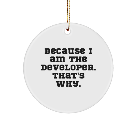 Image of Developer Gifts - Funny Because I Am The Developer That's Why, Circle Ornament, Unique Christmas Unique Gifts for Developers, Programmer, IT Gifts from Friends and Family - Image 1