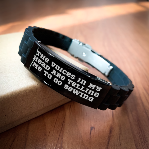 Image of Sewing Humor Funny Quote Gift for Men Wife Friends Family - Glide lock Clasp Adjustable Black Stainless Steel Silicone Bracelet on Father's Day - Image 2