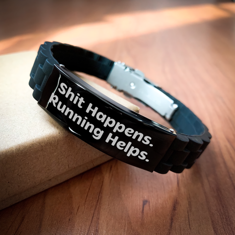 Image of Funny Running Gifts for Men - 'Shit Happens. Running Helps.' Glide lock Clasp Bracelet from Family - Image 2