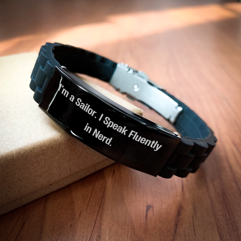 Image of Sailor Gifts Funny Quote Glide lock Clasp Bracelet Adjustable Black Stainless Steel Silicone Men's Father's Day Unique Gifts from Couple - Image 2