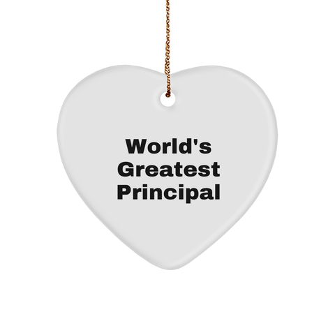 Image of World's Greatest Principal Heart Ornament, Funny Gift from Men to Women for Christmas, Heart Shaped, 2.75 inches, Perfect for Coworkers, Family, Friends, and Principal's Office - Image 1