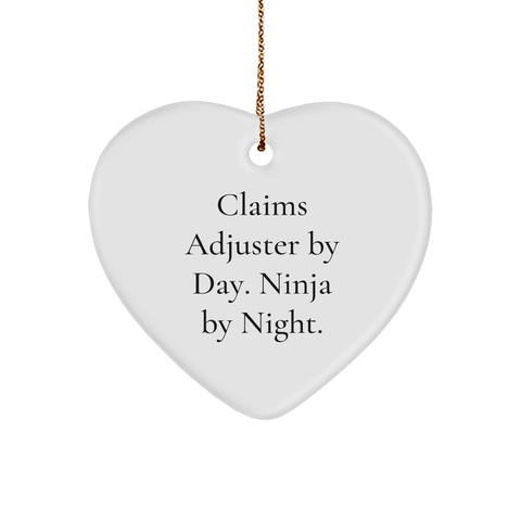 Image of Claims Adjuster Gifts by Day, Ninja by Night, Heart Ornament - Funny Christmas Unique Gifts for Claims Adjuster, Men, and Friends from Family - Image 1