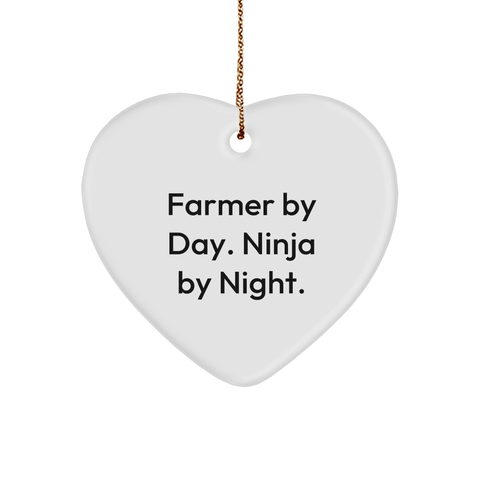 Image of Funny Farmer Gifts: 'Farmer By Day. Ninja By Night.' Heart Ornament for Christmas, Gifts from Men to Farmer, Gifts for Farmer - Image 1