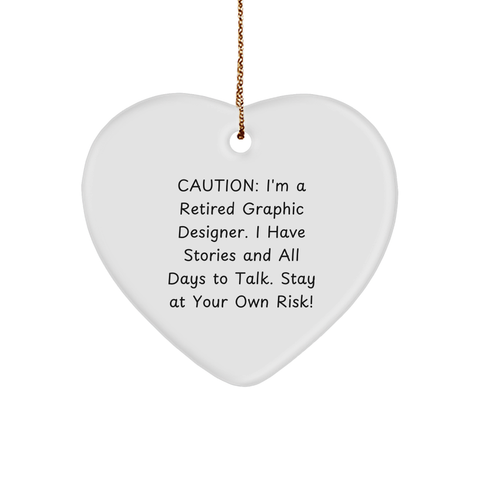 Image of Funny Graphic Designer Gifts from Friends for Men, Women, and Coworkers - Heart Ornament with Caution Quote - Christmas Unique Presents - Image 1