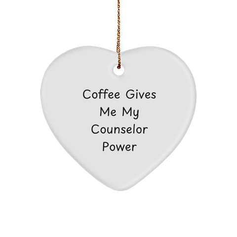 Image of Gifts from Friends and Family for Counselors - Coffee Gives Me My Counselor Power Heart Ornament, Christmas Unique Gifts - Image 1
