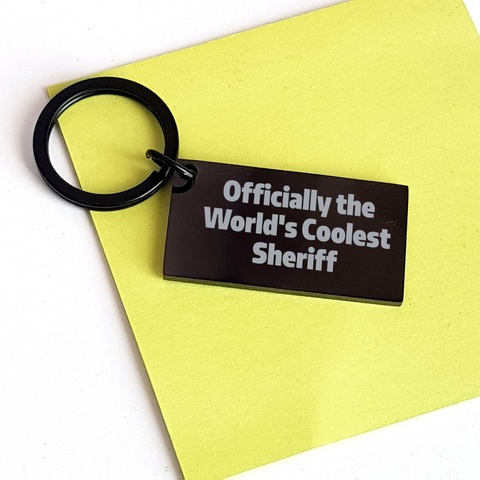 Image of Sheriff Gifts from Friends - Inspirational Keychain for Graduation - 'Officially The World's Coolest Sheriff' Engraved Stainless Steel Keychain - Image 3