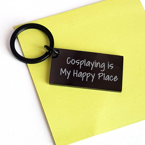 Image of Cosplaying Enthusiasts' Delight, Funny Keychain Gifts from Friends for Cosplaying Men on Father's Day - 'Cosplaying Is My Happy Place' - Image 3