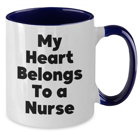 Image of Funny Nurse Gifts from Men, Unique Two Tone Coffee Mug for Father's Day, 'My Heart Belongs To A Nurse' Quote - Additional
