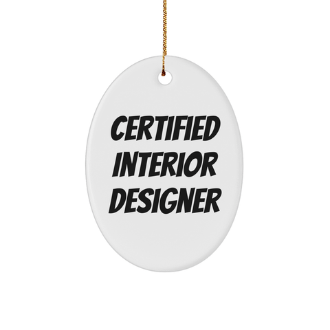 Image of Gifts from Friends for Interior Designer Christmas Oval Ornament - 'A Little Magic' - White 3" Oval-Shaped Sturdy MDF Ornament, Glossy Finish, Gold-Tone String - Image 1