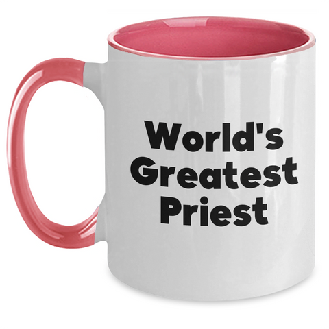 Image of World's Greatest Priest Funny Two Tone Coffee Mugs Gifts for Priest from Family, Friends, or Coworkers - Father's Day Unique Present - Main