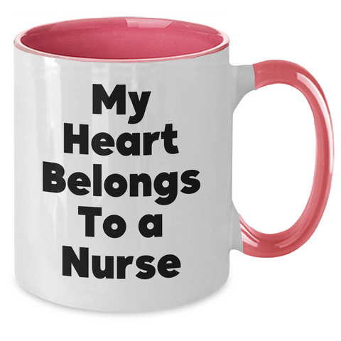 Image of Funny Nurse Gifts from Men, Unique Two Tone Coffee Mug for Father's Day, 'My Heart Belongs To A Nurse' Quote - Additional