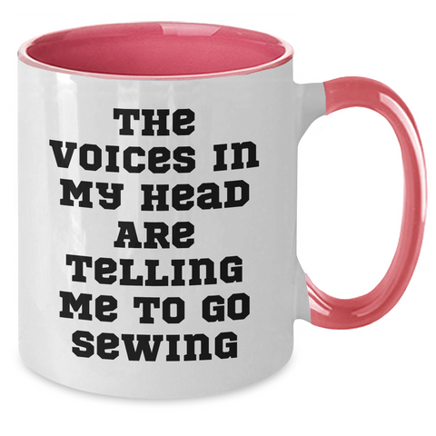 Image of Funny Sewing Gifts for Men - 'The Voices In My Head Are Telling Me To Go Sewing' Two Tone Coffee Mug, Father's Day Unique Gifts from Family - Additional