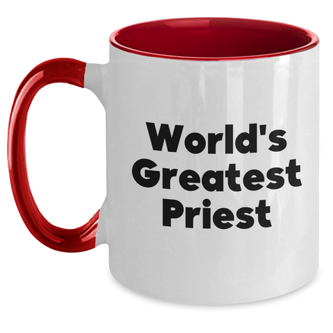 Image of World's Greatest Priest Funny Two Tone Coffee Mugs Gifts for Priest from Family, Friends, or Coworkers - Father's Day Unique Present - Main