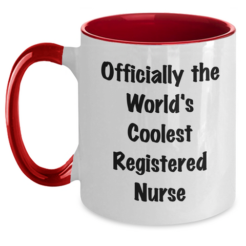 Image of Funny Registered Nurse Gifts from Friends - Officially The World's Coolest Registered Nurse Two Tone Coffee Mug for Graduation - Main